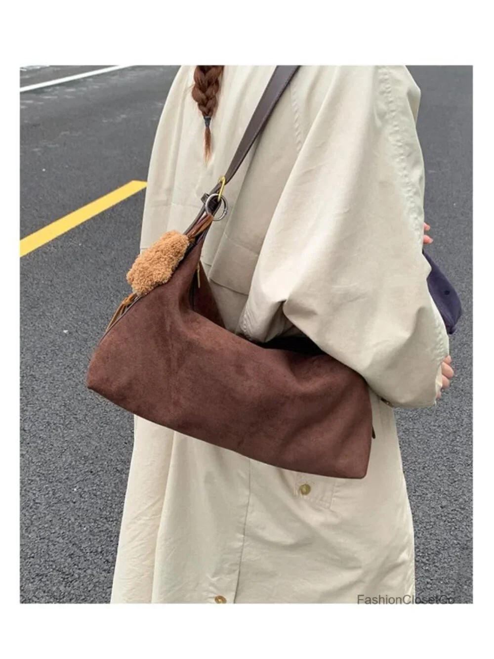 Suede Crossbody Shoulder Bag Slouchy Faux Tote Hobo Purse for Women
